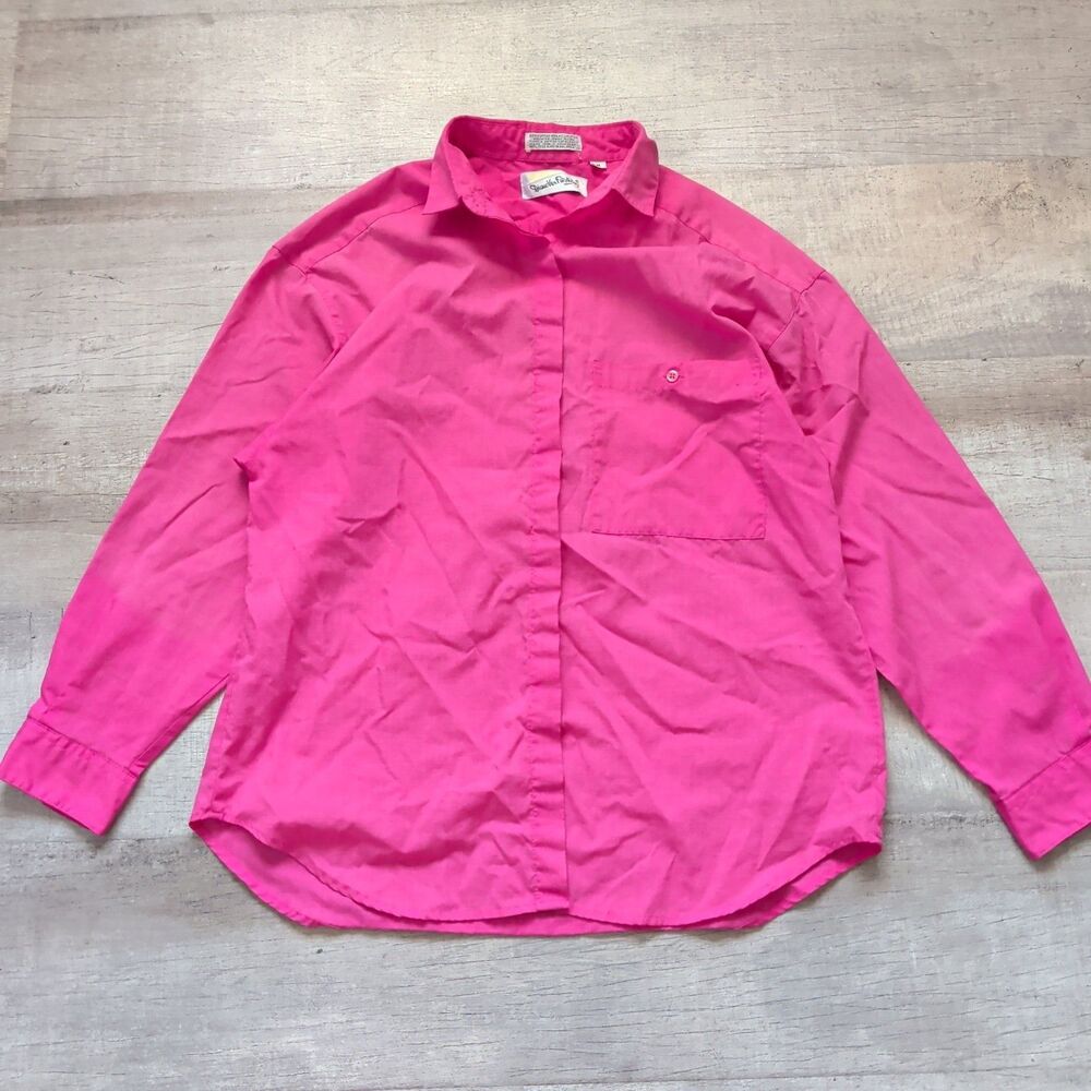 ​VTG 80s Diane von Furstenberg Pink Button Down Shirt M Medium DVF Blouse Neon
